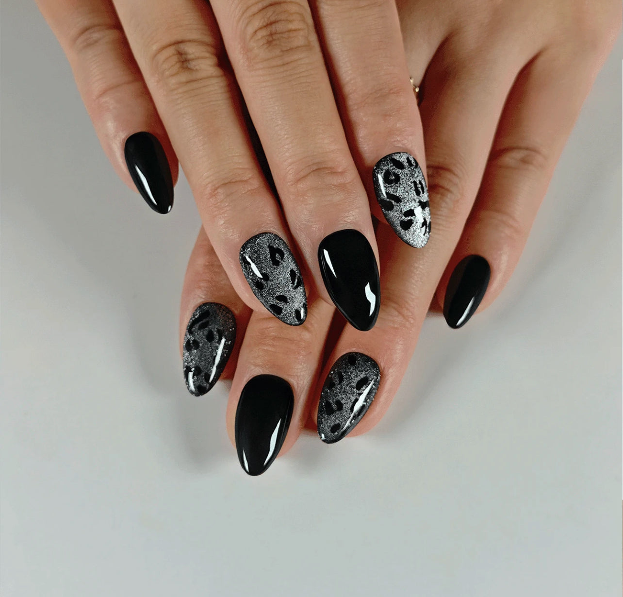 Black leopard chrome nails
