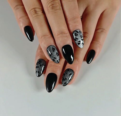 Black leopard chrome nails