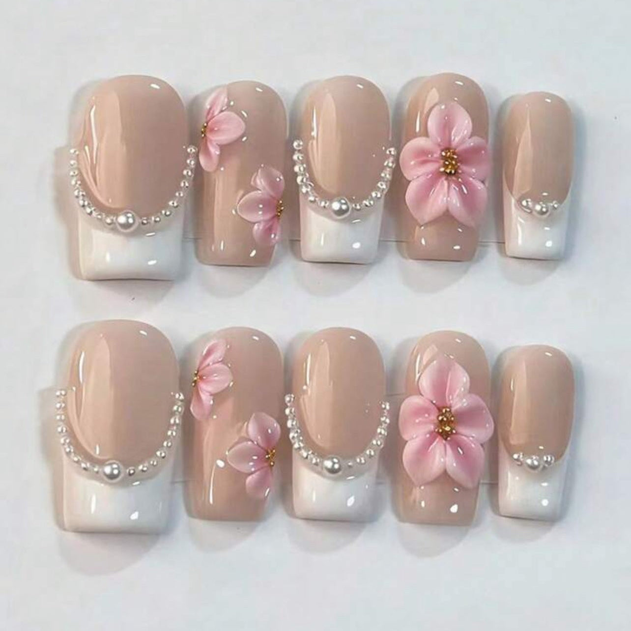 Floral french nails