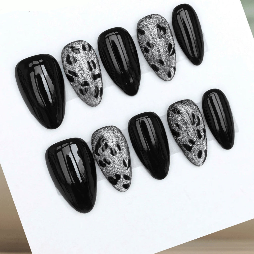 Black leopard chrome nails