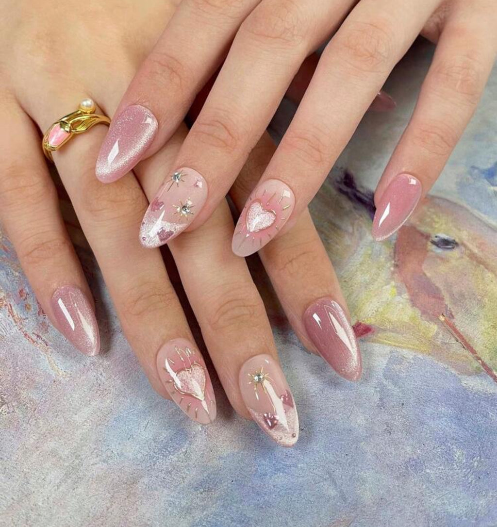 Pink heart nails