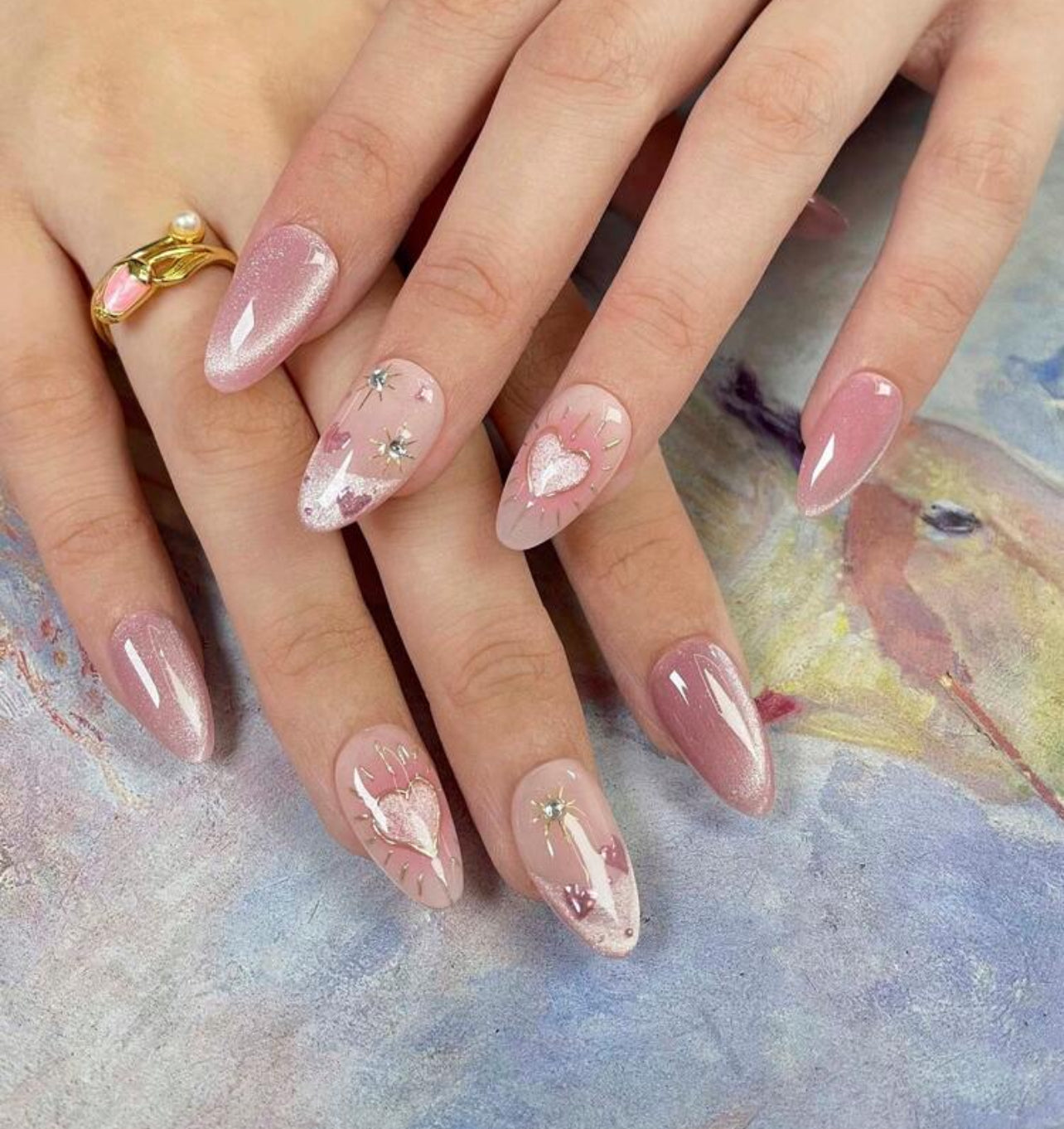 Pink heart nails