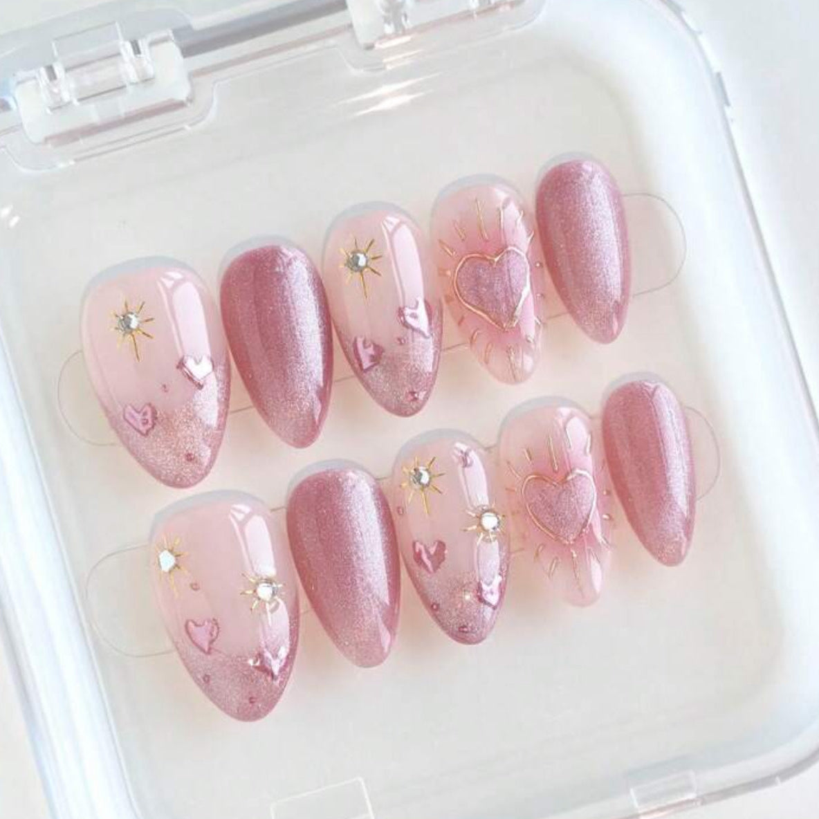 Pink heart nails