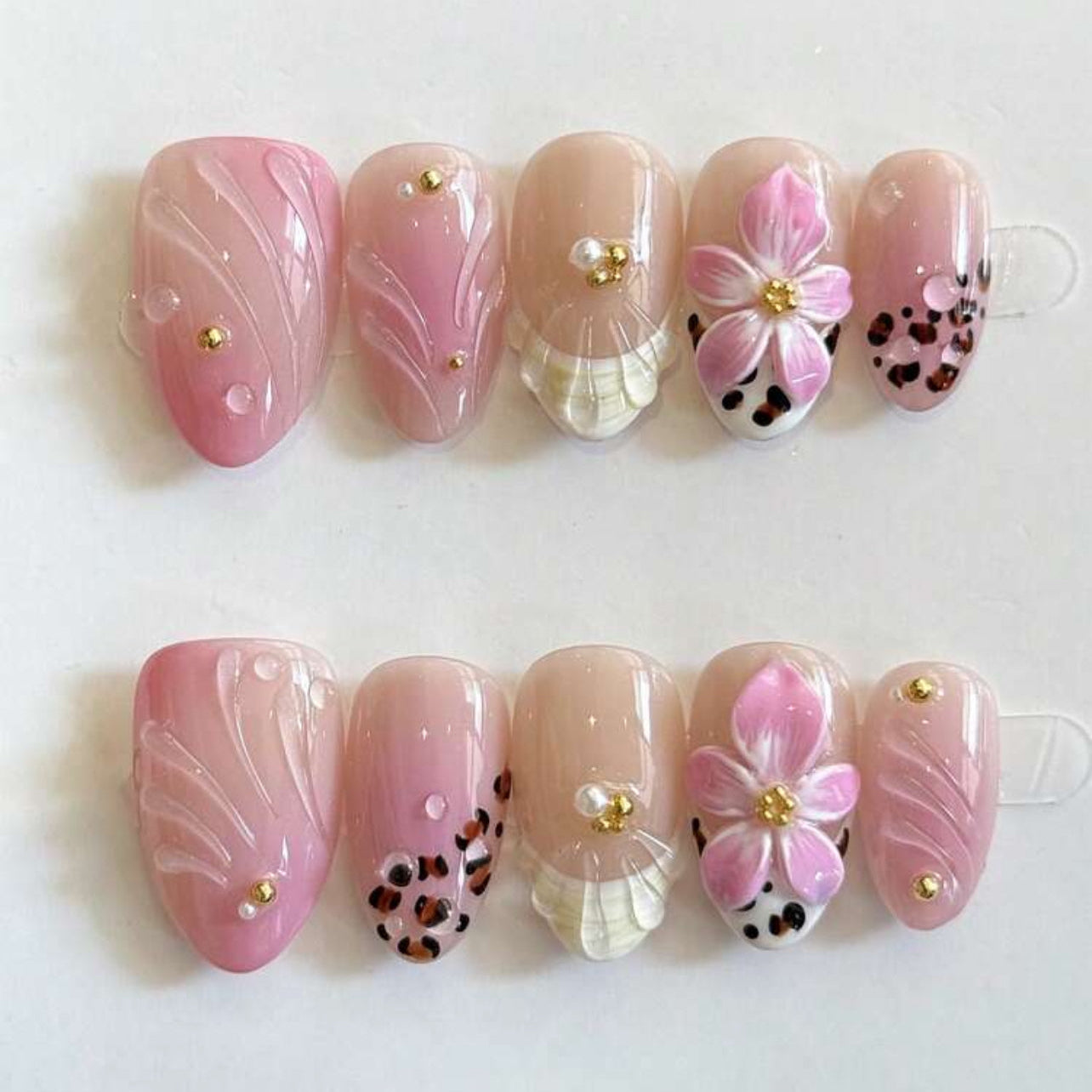 Pink floral nails