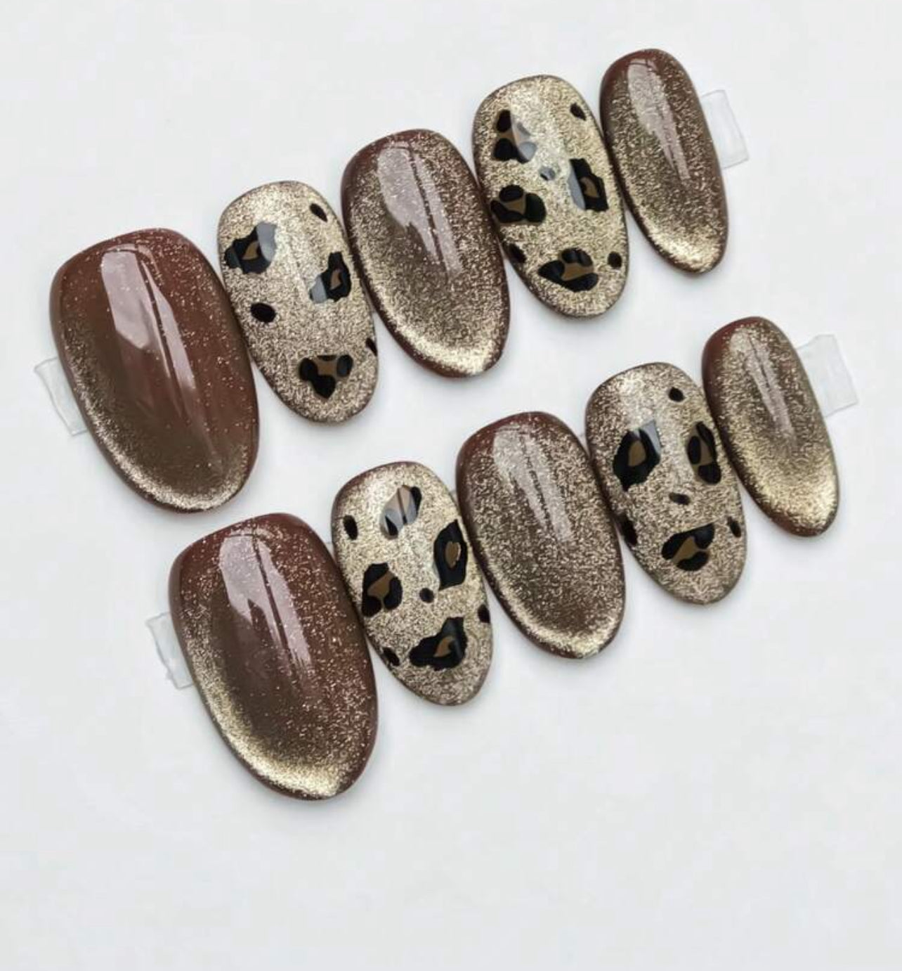 Brown leopard chrome nails