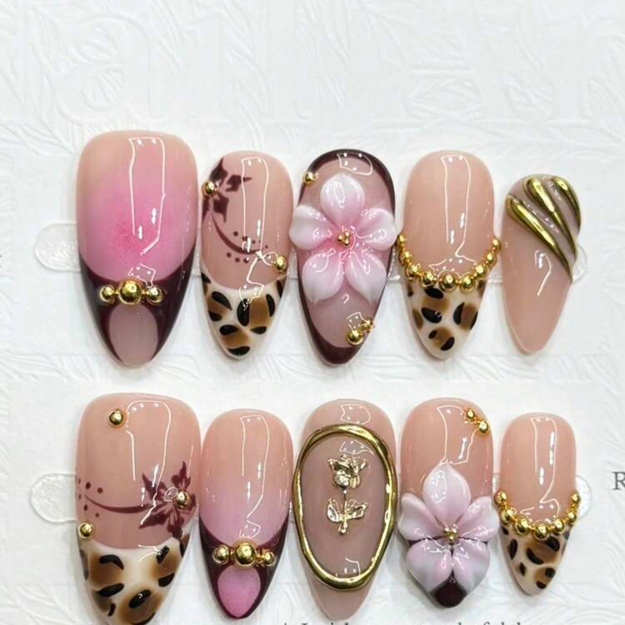 Brown floral nails